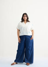 A Model Wearing Off White Handwoven Cotton Free As The Ocean Handwoven Twill Off-White Top, curated by Only Ethikal